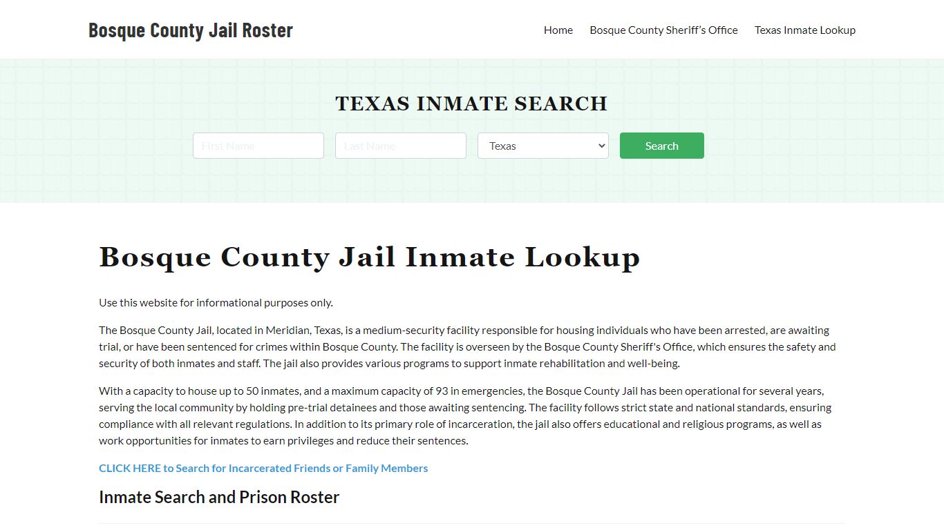 Bosque County Jail Roster Lookup, TX, Inmate Search