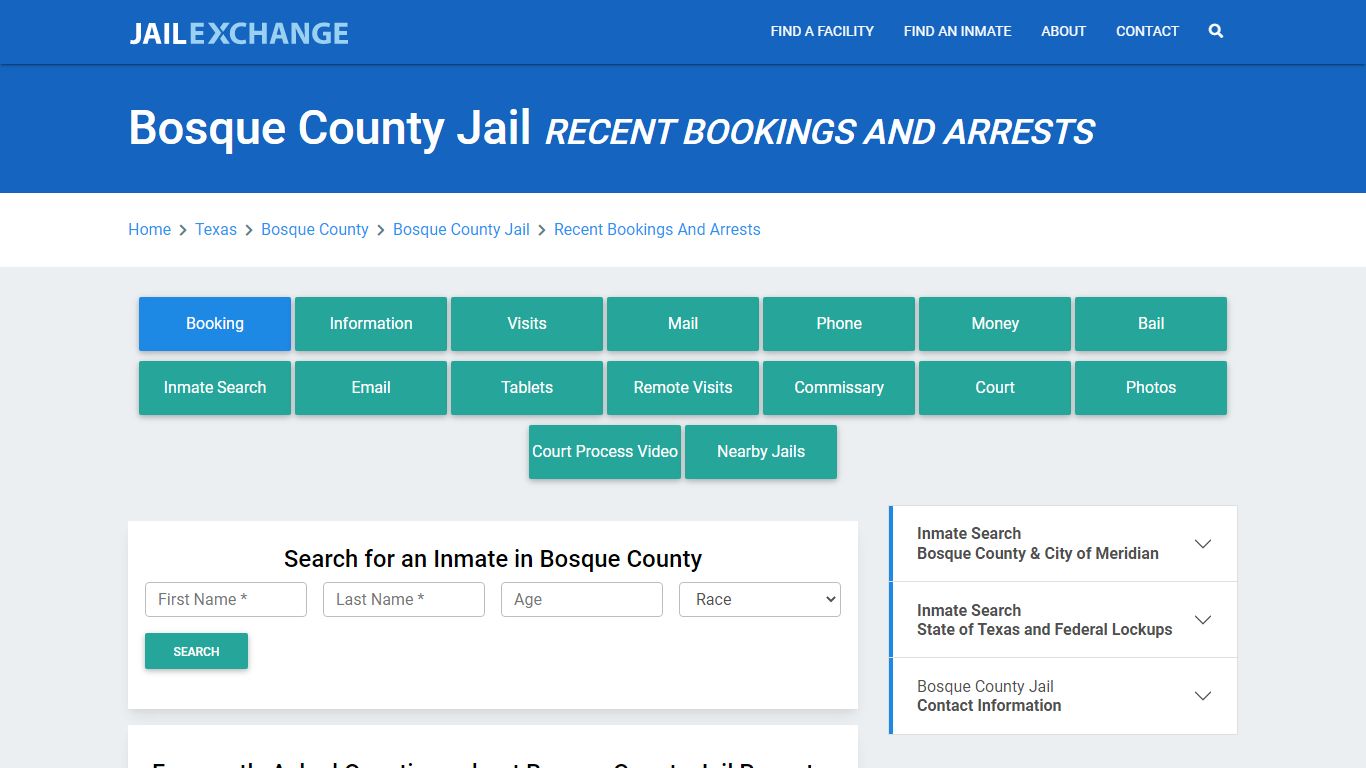 Bosque County Jail Recent Bookings And Arrests - Jail Exchange